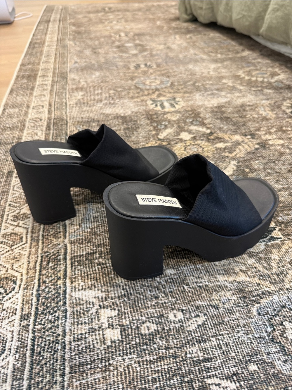 Steve Madden Black Platform Slide Mules